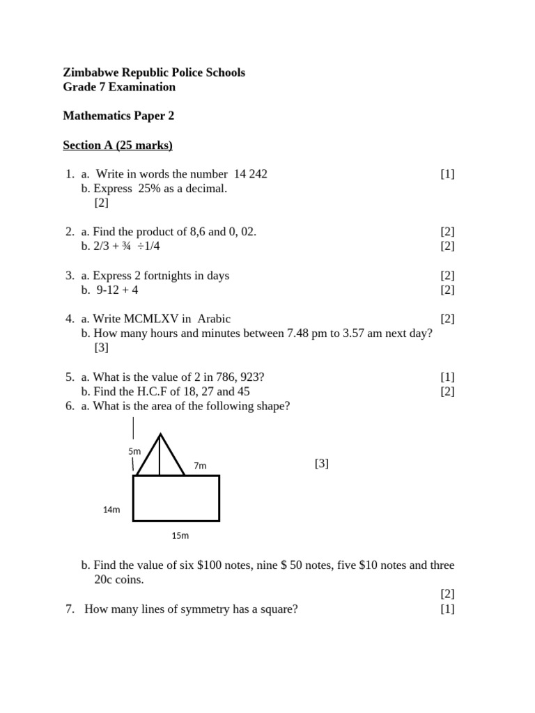 Grade 7 Maths Paper 2 Term 3 2014 | PDF