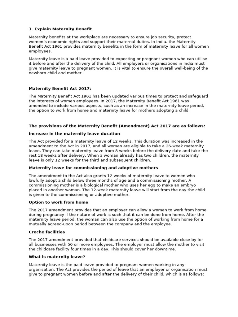 Maternity Benefits and Leave in India | PDF | Parental Leave | Employment