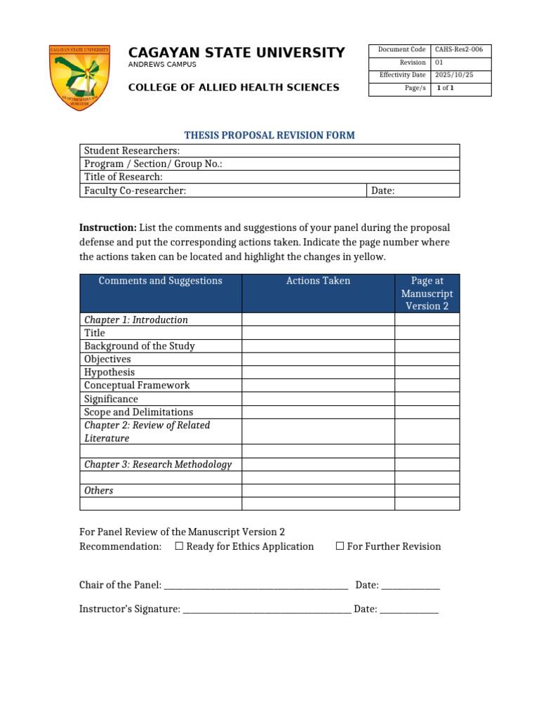 CAHS Res2 006 Form | PDF