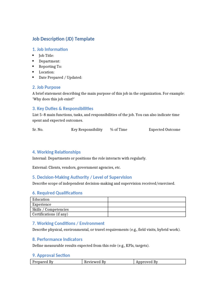 Job Description Template Guide | PDF