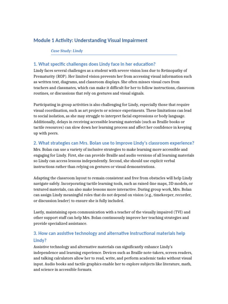 Strategies for Supporting Visually Impaired Students | PDF | Visual ...