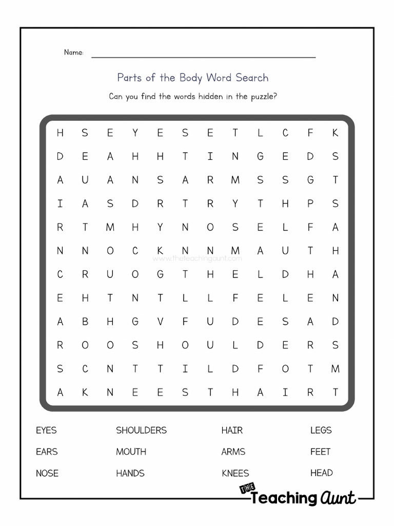 Parts of The Body Worksheets Word Search | PDF