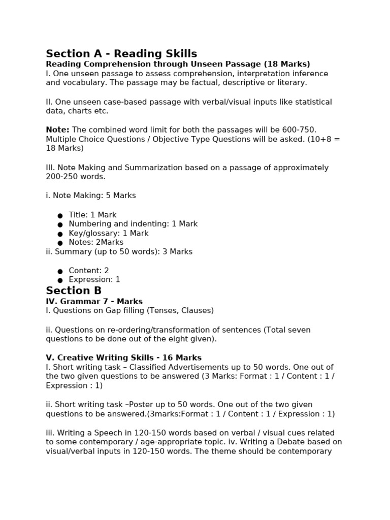 Class 11 Paper Format | PDF | Reading Comprehension | Question