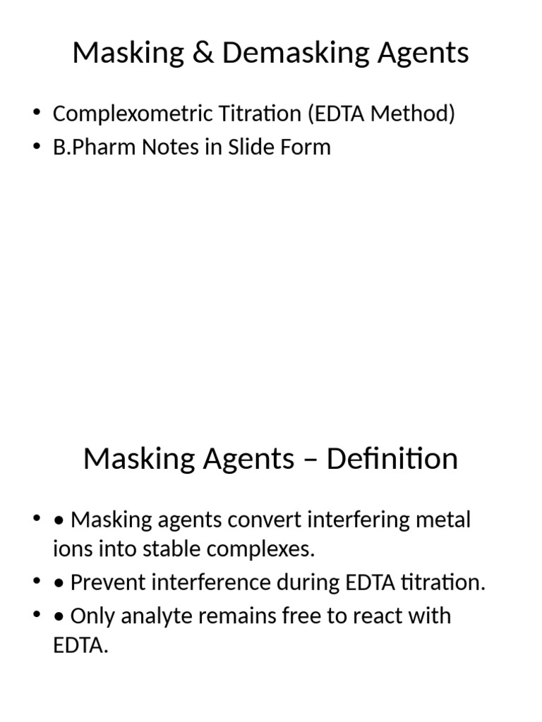 Masking and Demasking Agents in EDTA | PDF
