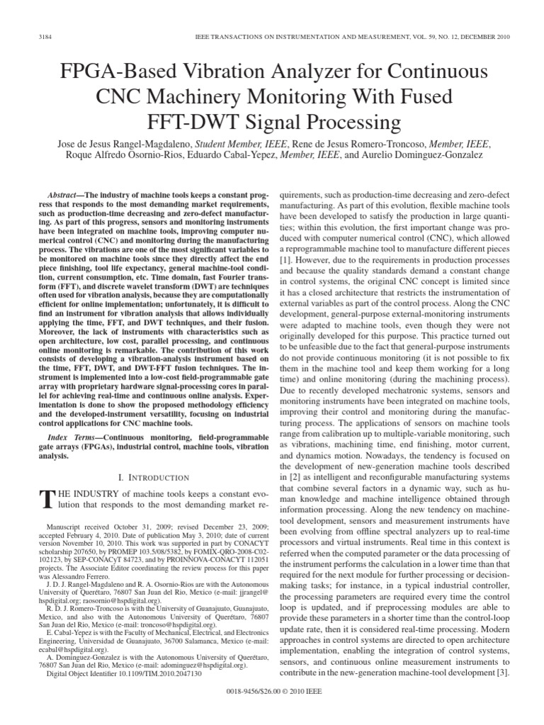 FPGA Vibration Analyzer for CNC Monitoring | PDF | Wavelet | Spectral ...
