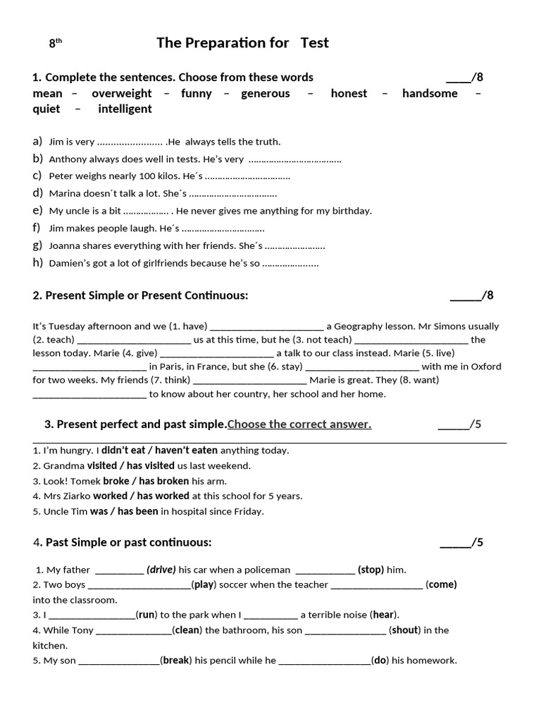 Test Preparation: English Grammar Exercises | PDF | Linguistics