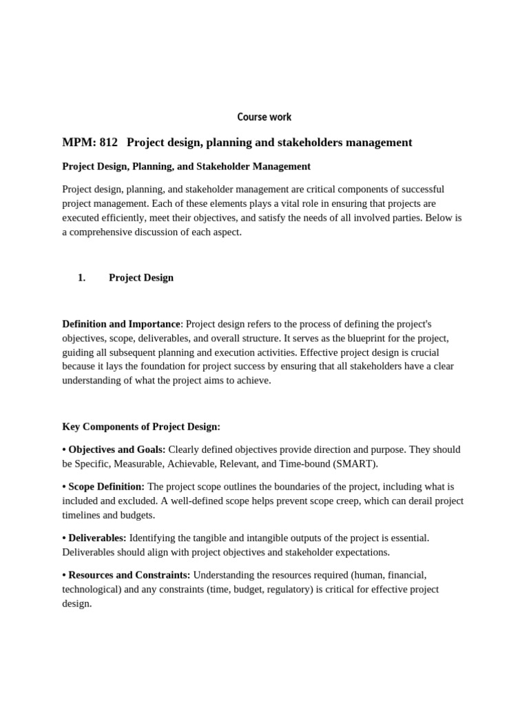 MPM - 812 Project Design, Planning and Stakeholders Course Work ROUGH ...