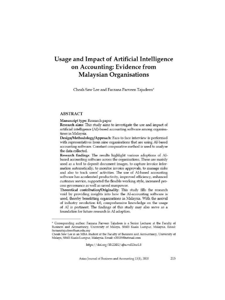 Usage and Impact of Artificial Intelligence On Accounting Evidence From ...