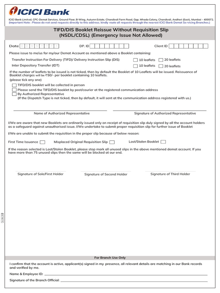 TIFD/DIS Booklet Reissue Request Form | PDF