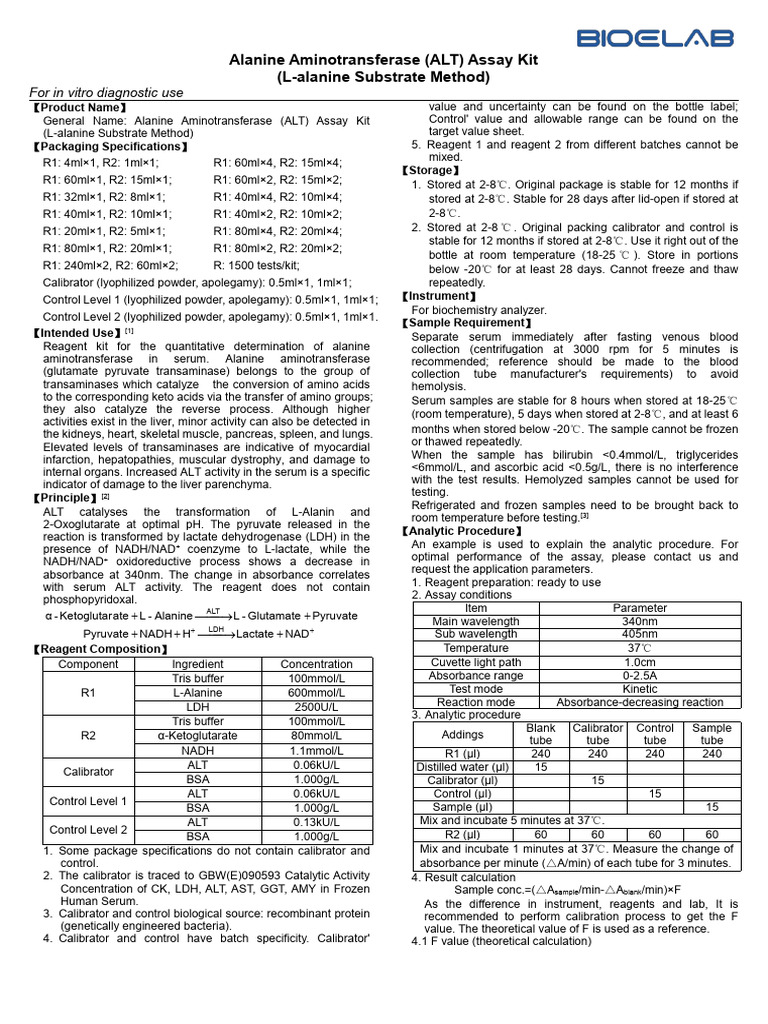 ALT Assay Kit Protocol Overview | PDF | Transaminase