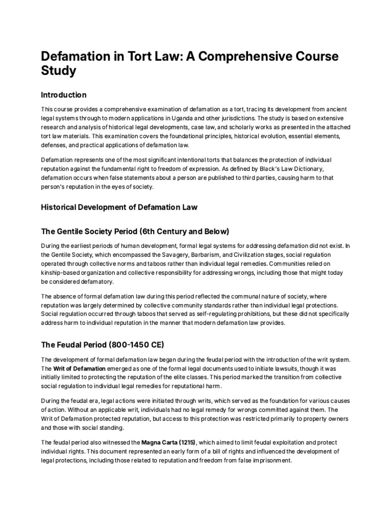 Comprehensive Guide to Defamation Law | PDF | Defamation | Damages