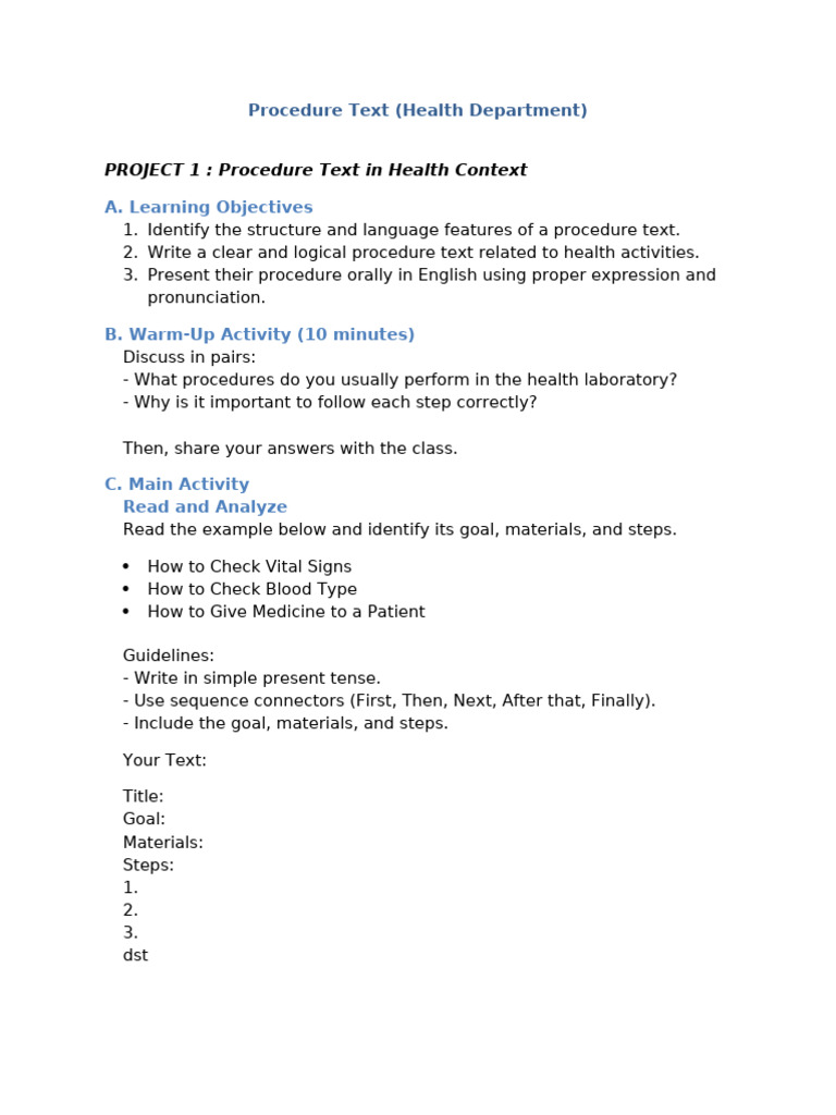 Health Procedure Text Guidelines | PDF