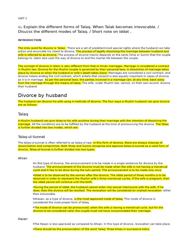 Forms of Talaq in Islamic Law Explained | PDF | Marriage | Annulment