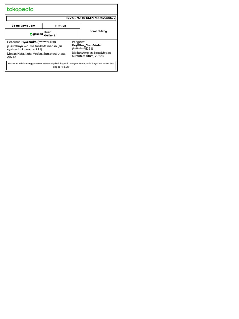 Pengiriman Paket Same Day Medan 2.5 Kg | PDF