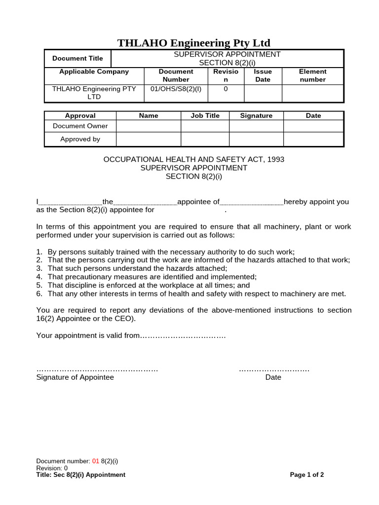 Supervisor Appointment Section 8(2)(i) | PDF