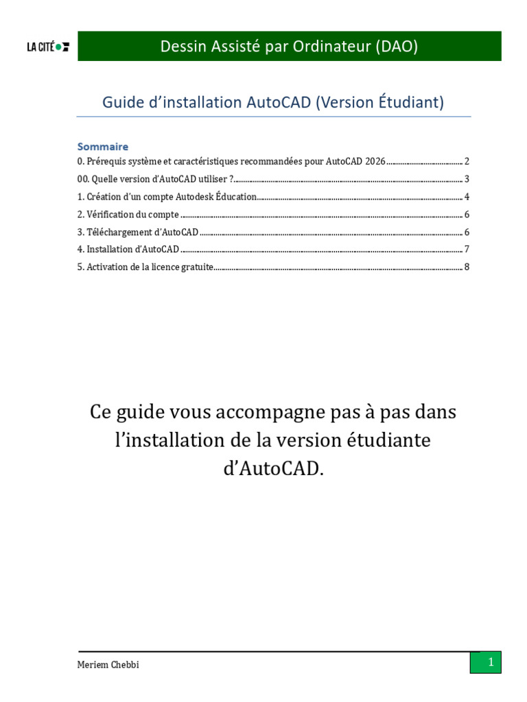 Guide d'installation AutoCAD Étudiant | PDF | AutoCAD | Autodesk