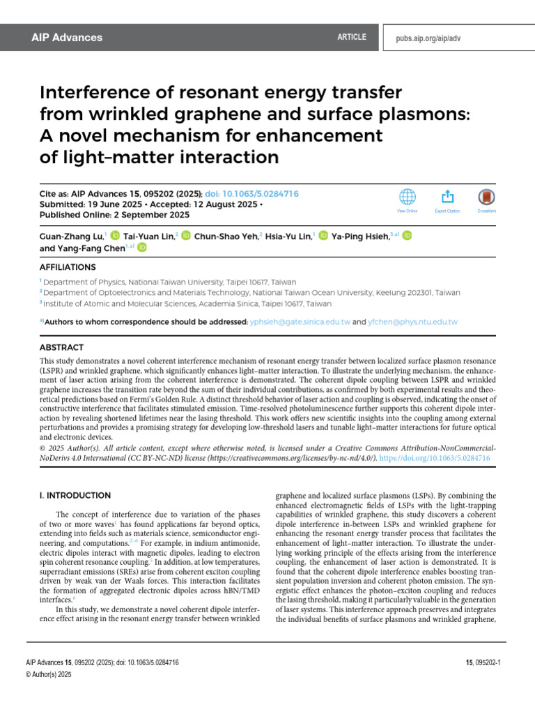 Enhancing Light-Matter Interaction via Graphene | PDF | Laser | Graphene
