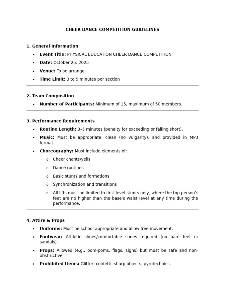 Cheer Dance Competition Guidelines | PDF
