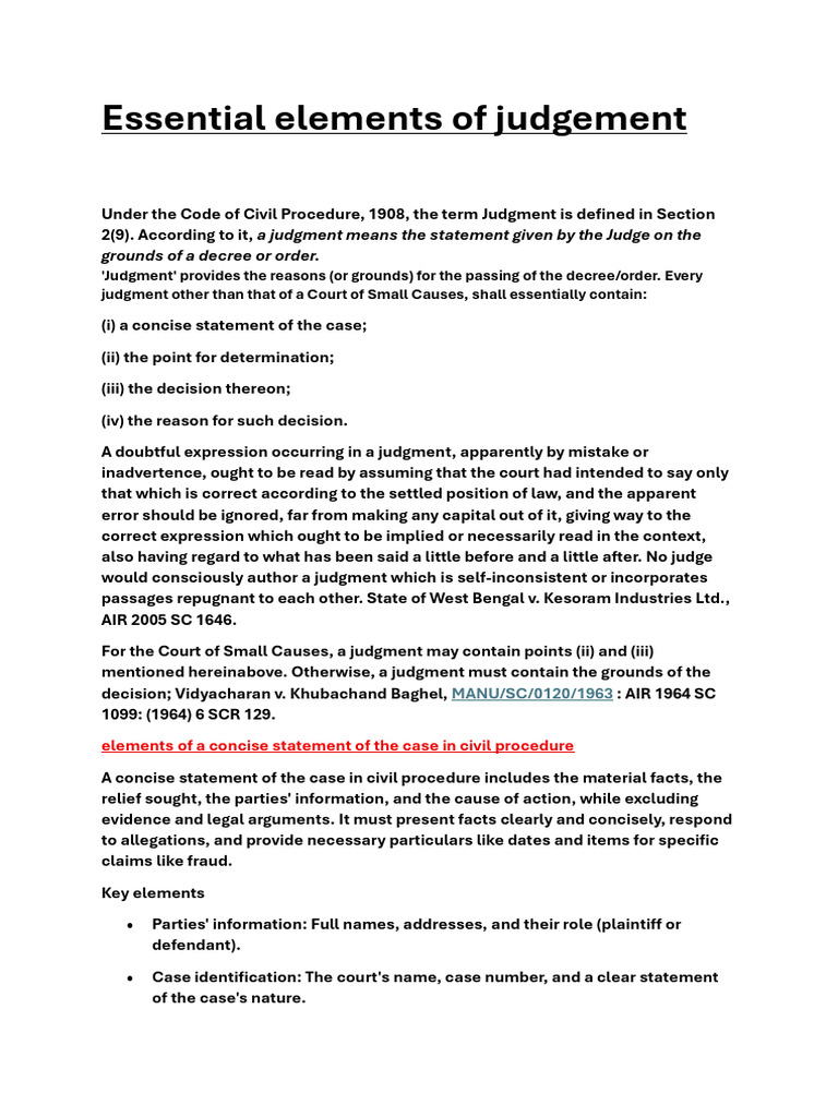 Essential Elements of Judgement | PDF | Judgment (Law) | Legal Remedy