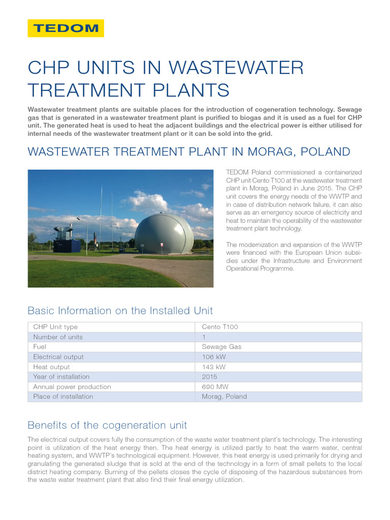 CHP Unit Cento T100 at Morag WWTP | PDF | Cogeneration | Sewage Treatment