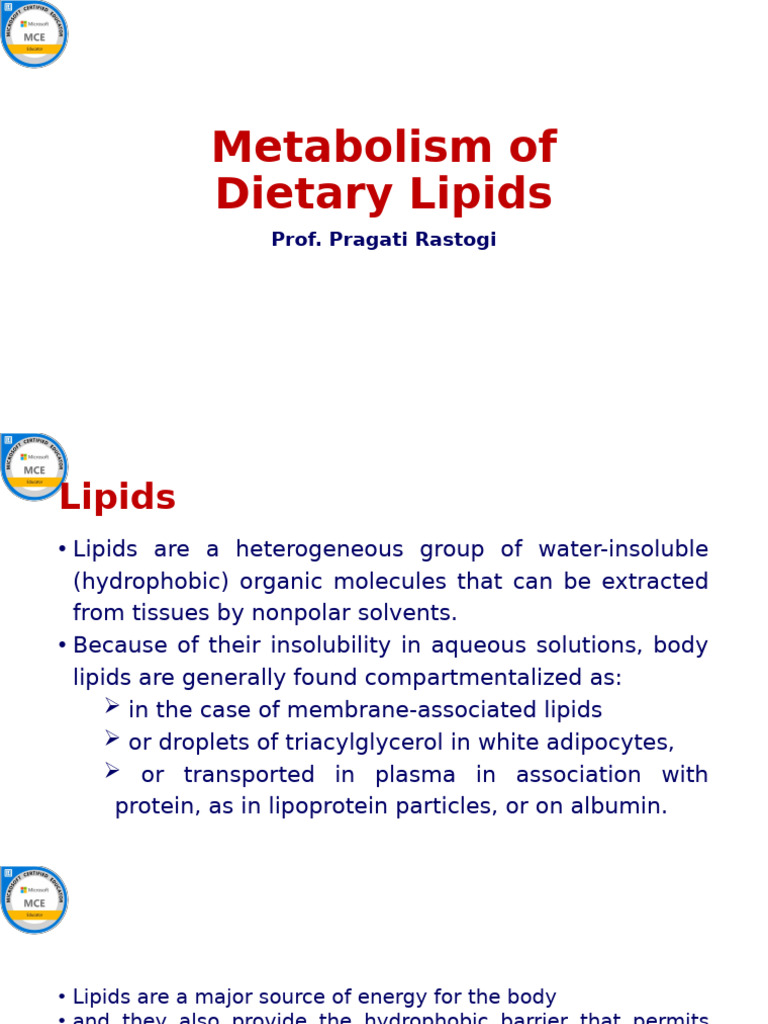 5 Metabolism of Dietary Lipids | PDF | Lipoprotein | Lipid