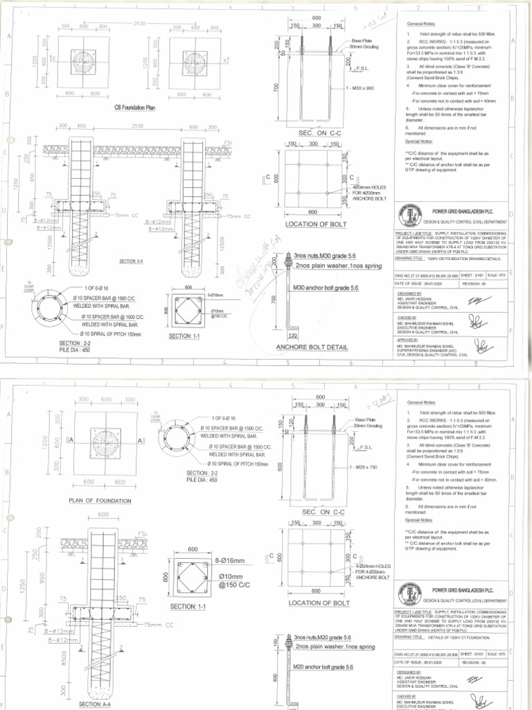 132 KV Equipment Foundation Drawing | PDF