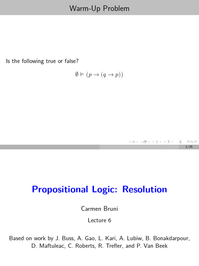 Propositional Logic: CNF and Resolution | PDF | Formalism (Deductive ...