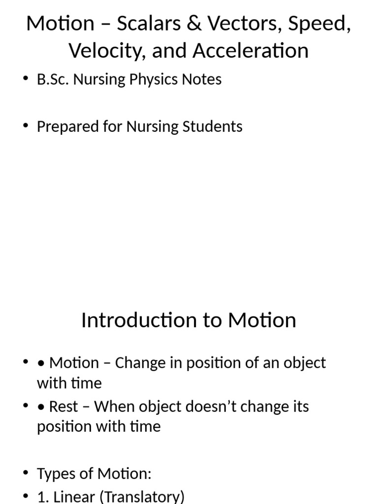Motion Basics: Scalars, Vectors, Speed | PDF