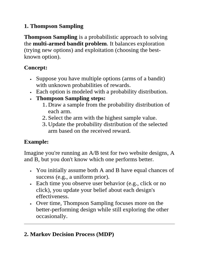 Thompson Sampling and MDP Explained | PDF | Applied Mathematics ...