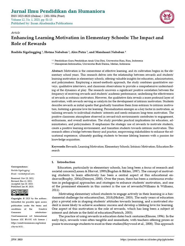 Enhancing Learning Motivation in Elementary Schools: The Impact and ...