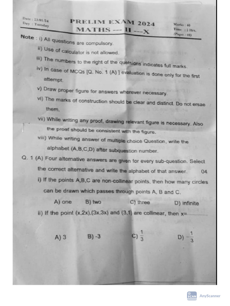 Maths Prelim Paper | PDF