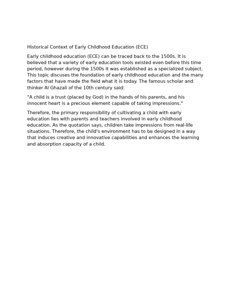 History of Early Childhood Education | PDF