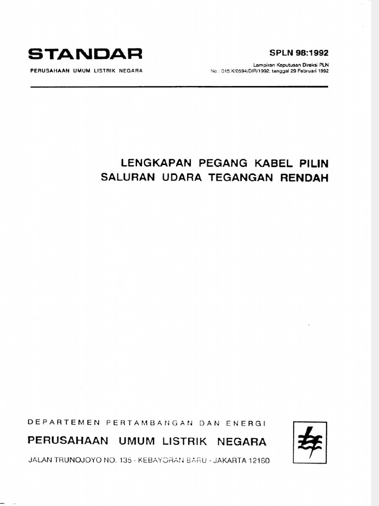 SPLN 98:1992 Pegangan Kabel Pilin Listrik | PDF