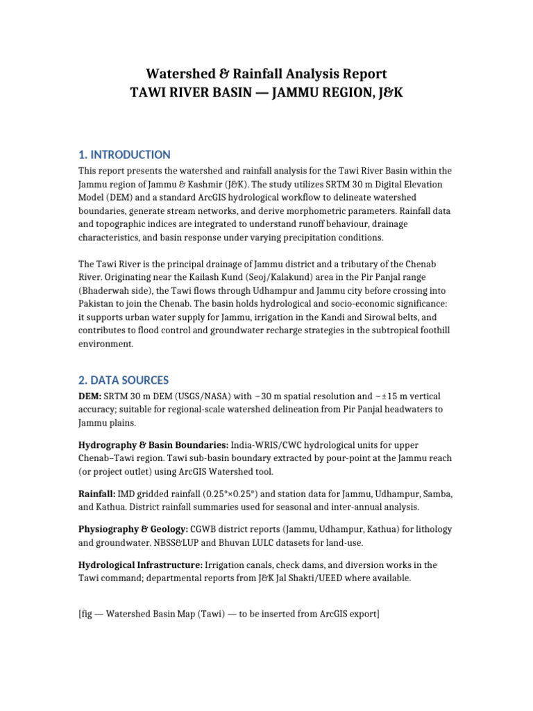 Tawi River Basin Rainfall Analysis Report | PDF | Drainage Basin | Stream