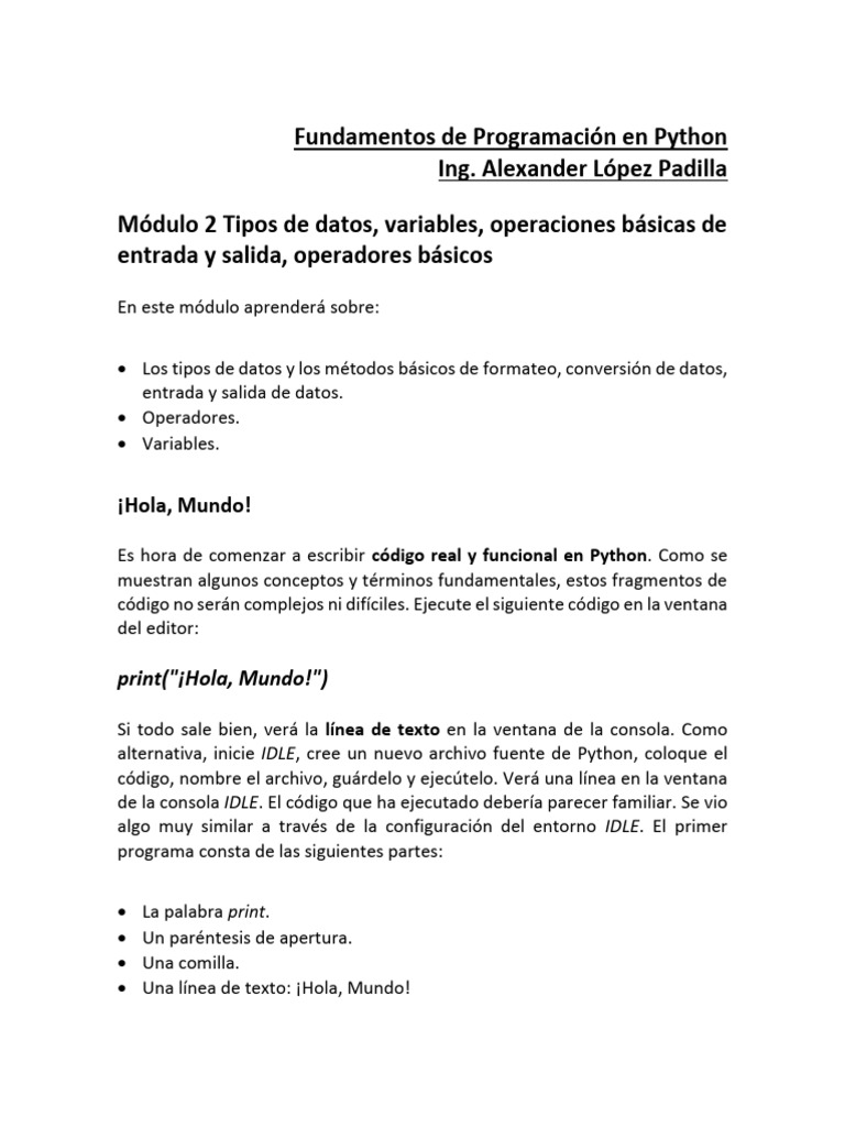 Fundamentos de Python: Tipos y Funciones | PDF | Python (lenguaje de ...