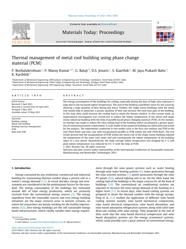 PCM for Thermal Management in Metal Roofs | PDF | Heat | Solar Energy