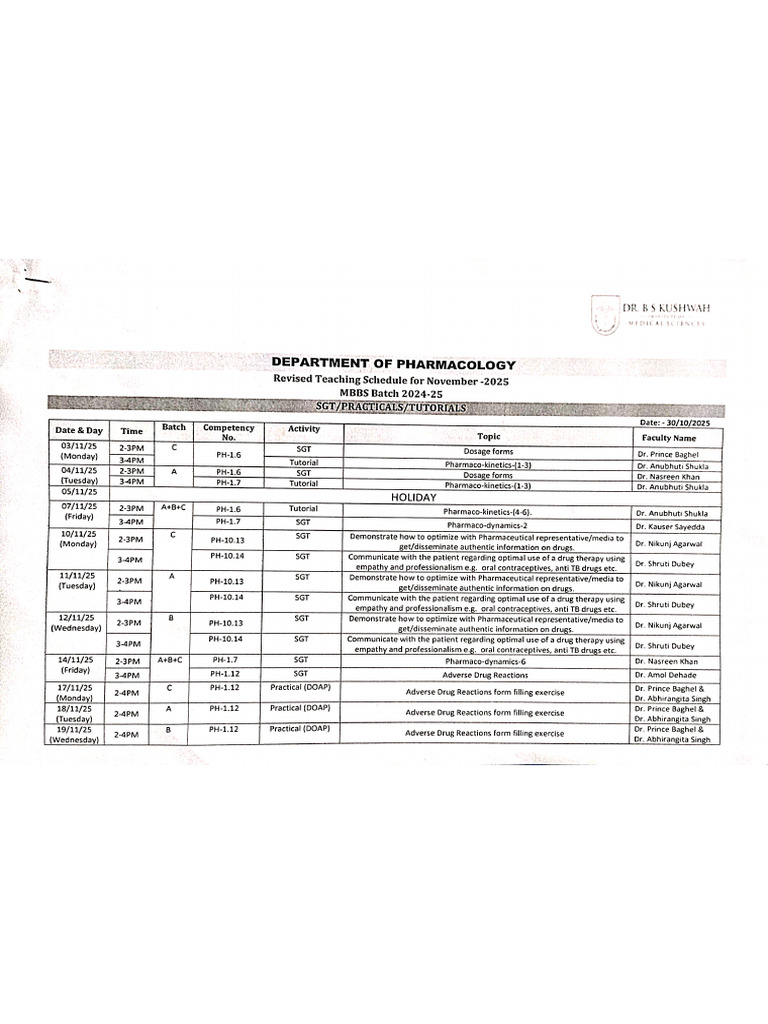 Revised Practical Schedule | PDF