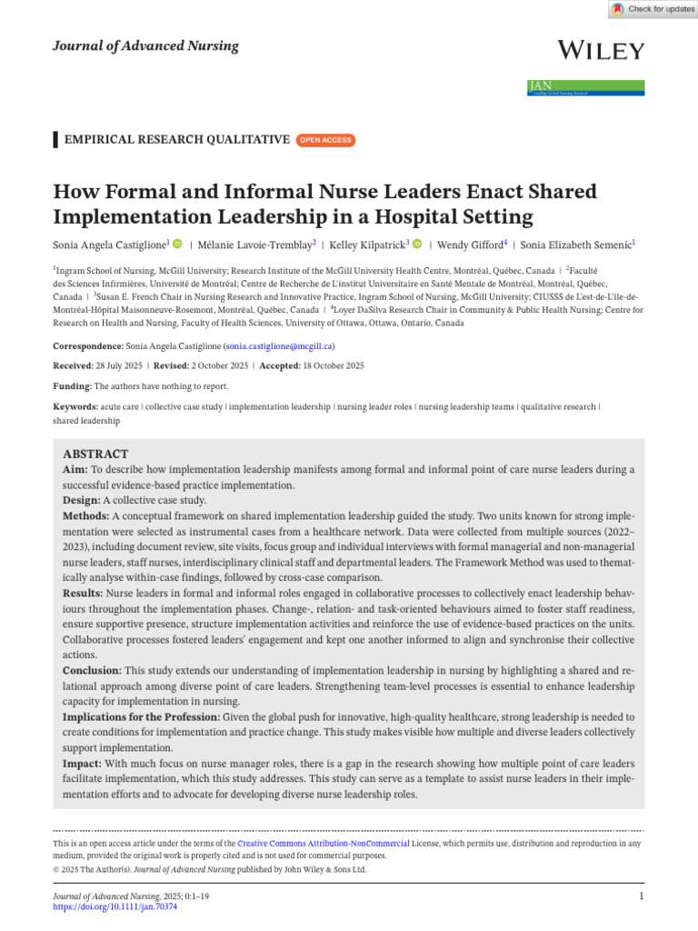 Journal of Advanced Nursing - 2025 - Castiglione - How Formal and ...