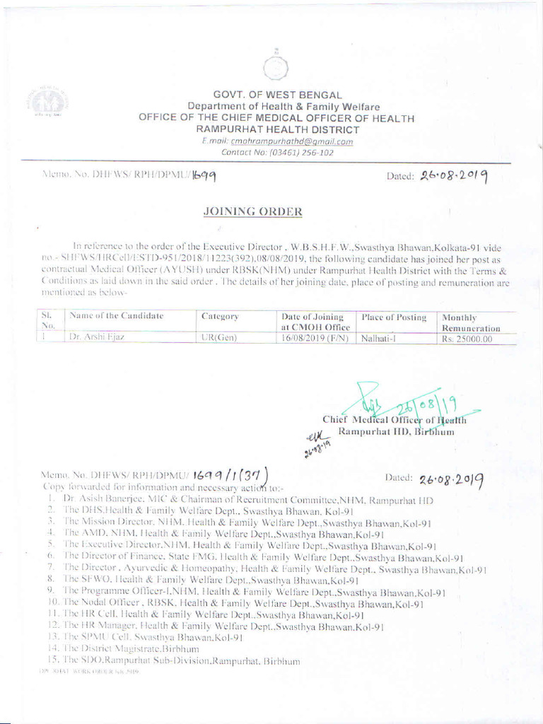 MO Joining of Rampurhat HD Dr. Arshi Ejaz | PDF