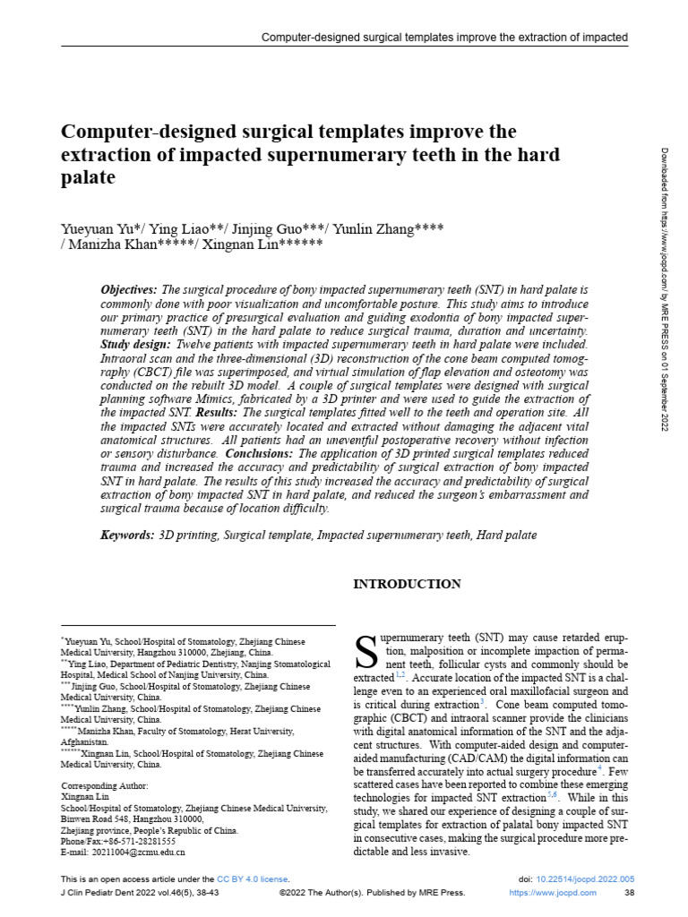 Computer-Designed Surgical Templates Improve The Extraction of Impacted ...