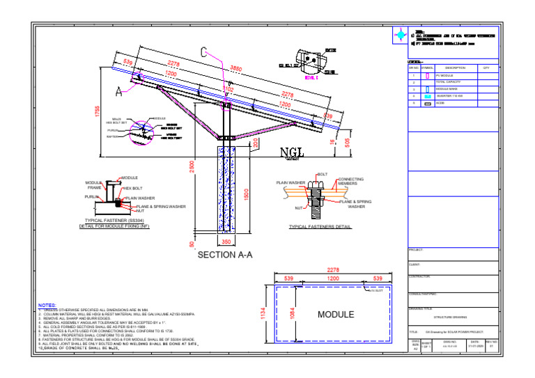 Section A-A: Typical Fastener (Ss304) Detail For Module Fixing (NF ...