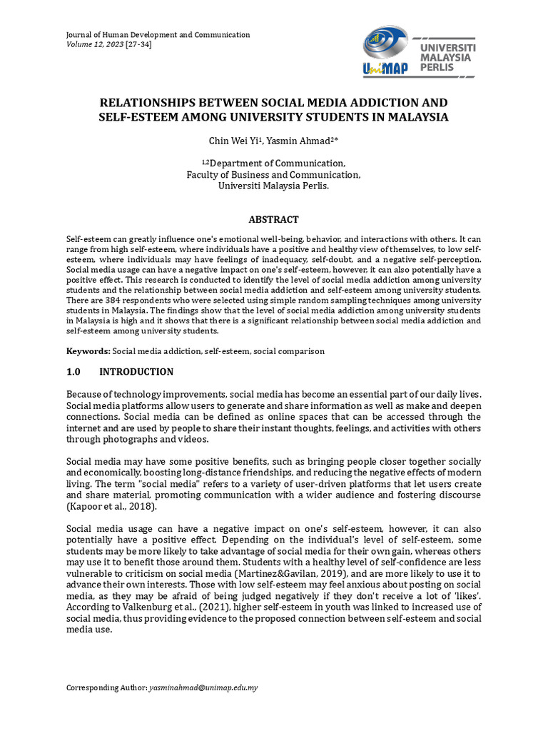 Social Media Addiction and Self-Esteem in Malaysia | PDF | Self Esteem ...