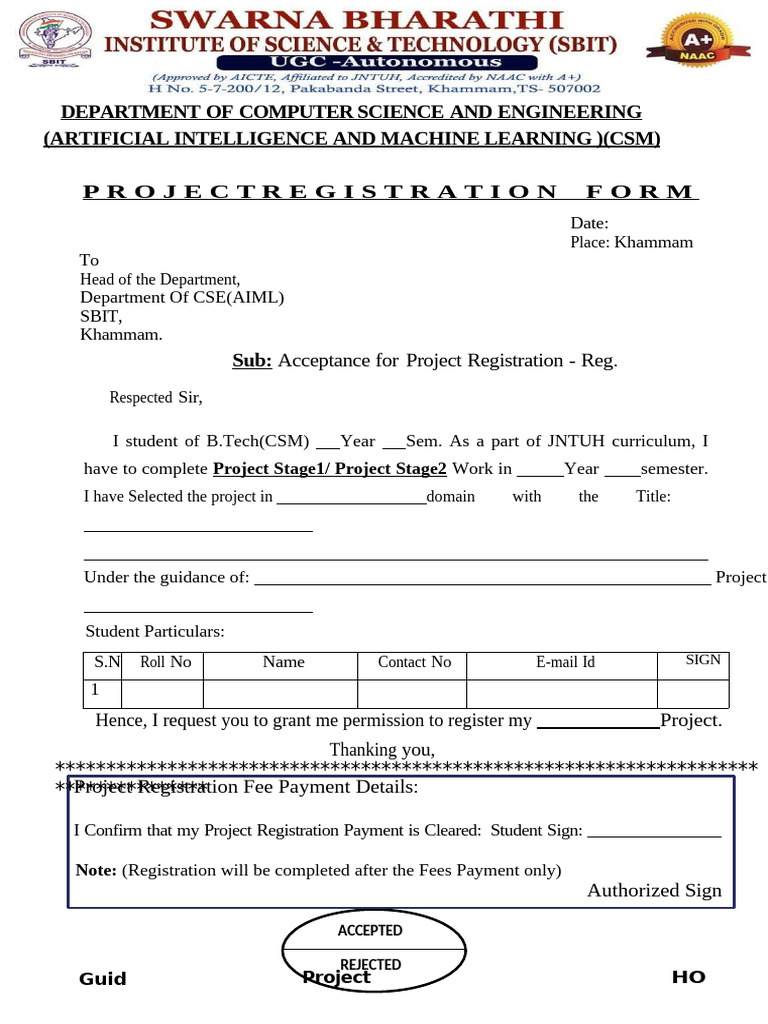 PROJECT Registration Form | PDF
