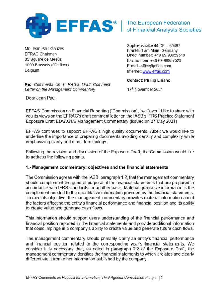 EFFAS CFRs Comments On EFRAGs Draft Comment Letter On The Management ...