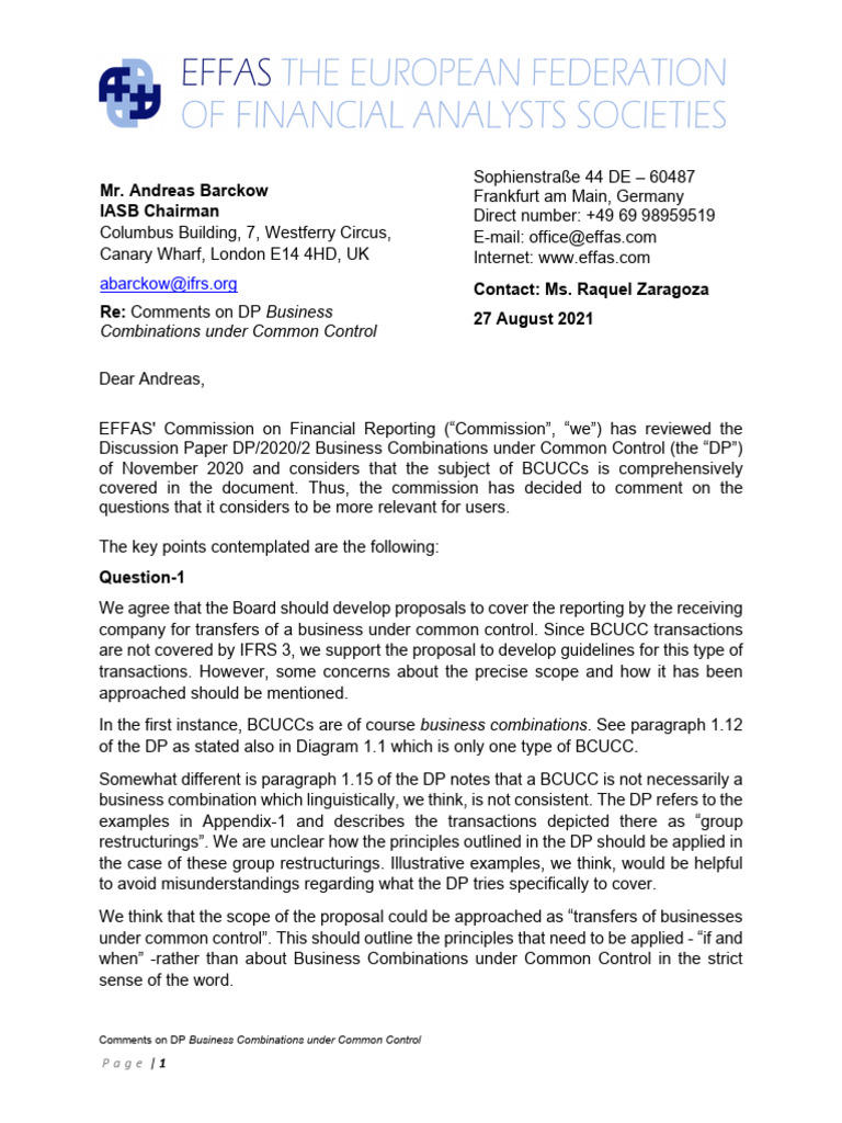 EFFAS CFR Comments On DP Business Combinations Under Common Control ...