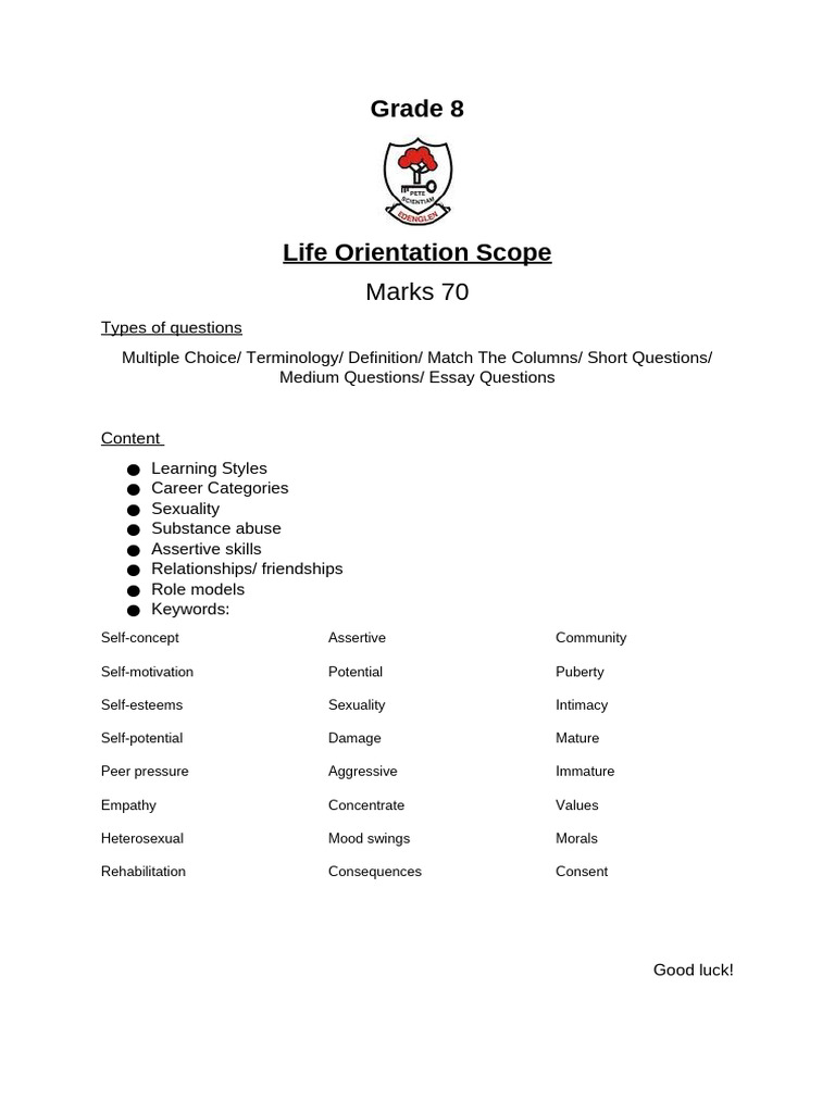 Grade 8 Life Orientation Exam Guide | PDF