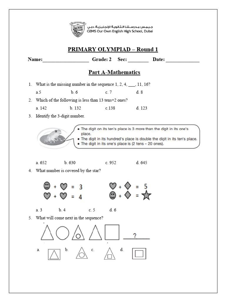 Primary Olympiad 2025-26 - Round 1 | PDF