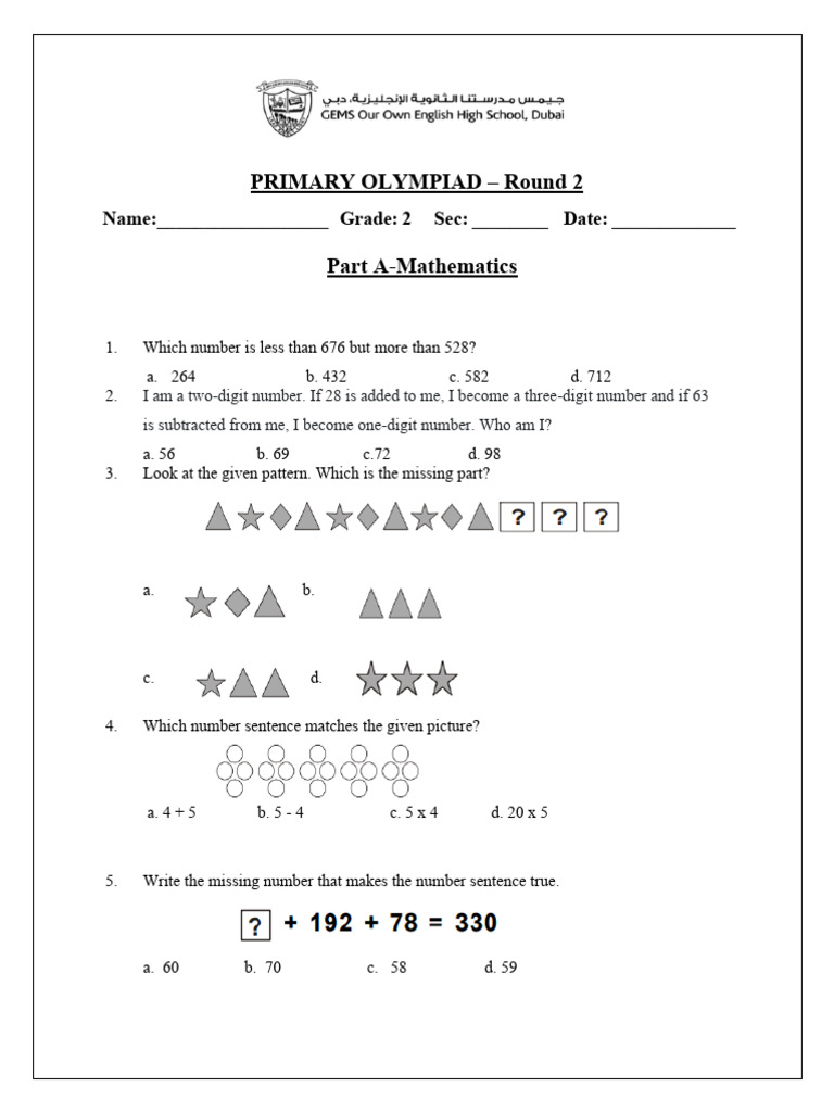 Primary Olympiad Grade 2 Math & Science | PDF