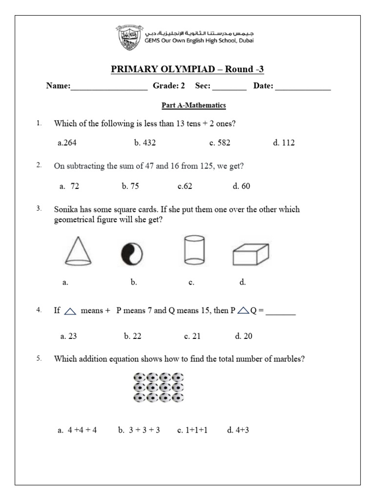 Primary Olympiad 2025-26 - Round 3 | PDF