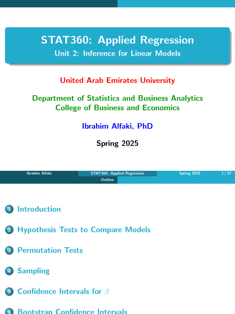 Inference for Linear Models in STAT360 | PDF | Resampling (Statistics ...